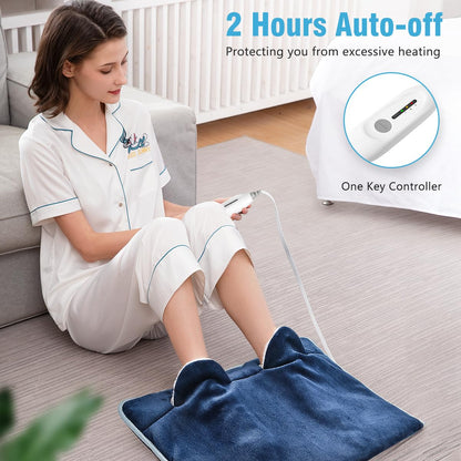 Proaller foot warmer pad being used on abdomen for cramp relief