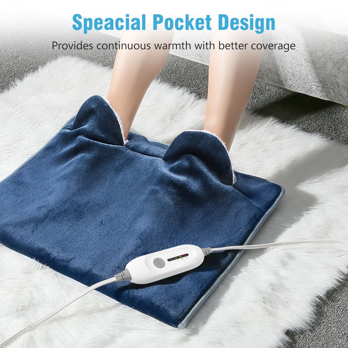 Proaller plush electric foot heater packaging and contents display