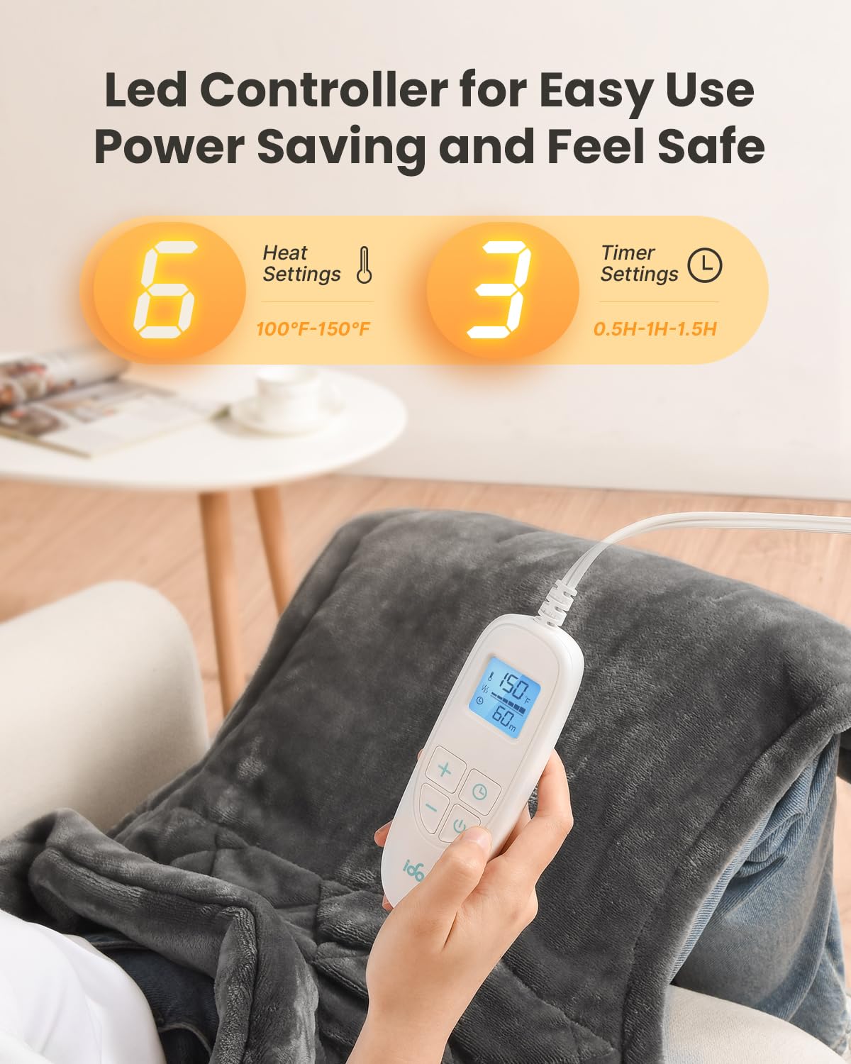 Premium imported USA heating blanket laid flat illustrating full back and neck coverage.