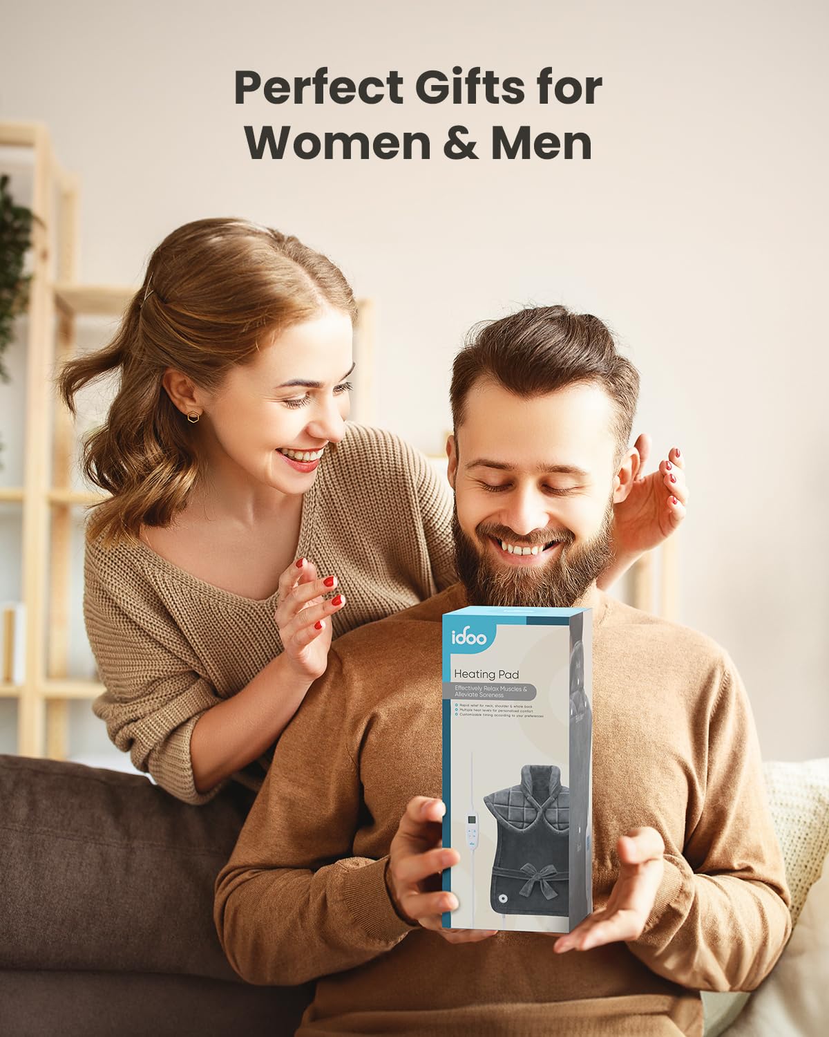 Packaging box of the iDOO weighted heating pad for health and personal care.
