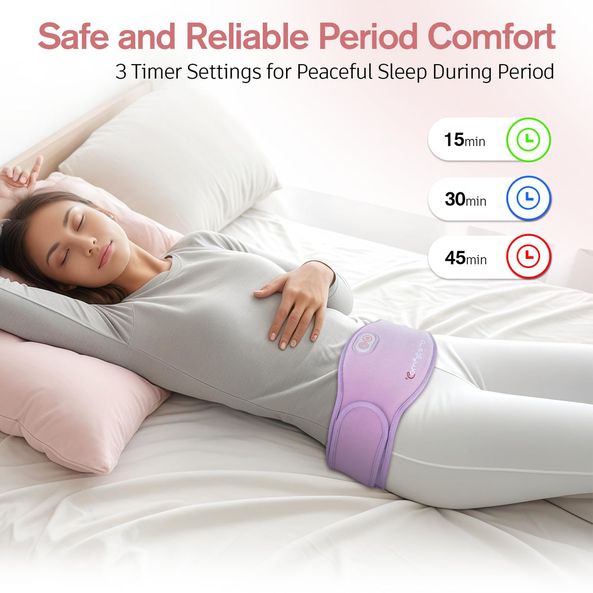Comfytemp portable menstrual heating pad packaging box with the rechargeable battery setup instructions visible.