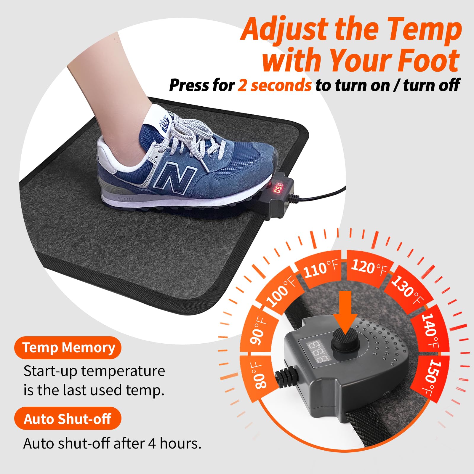 Close up of the digital foot switch controller on the Hodeamy electric heating pad