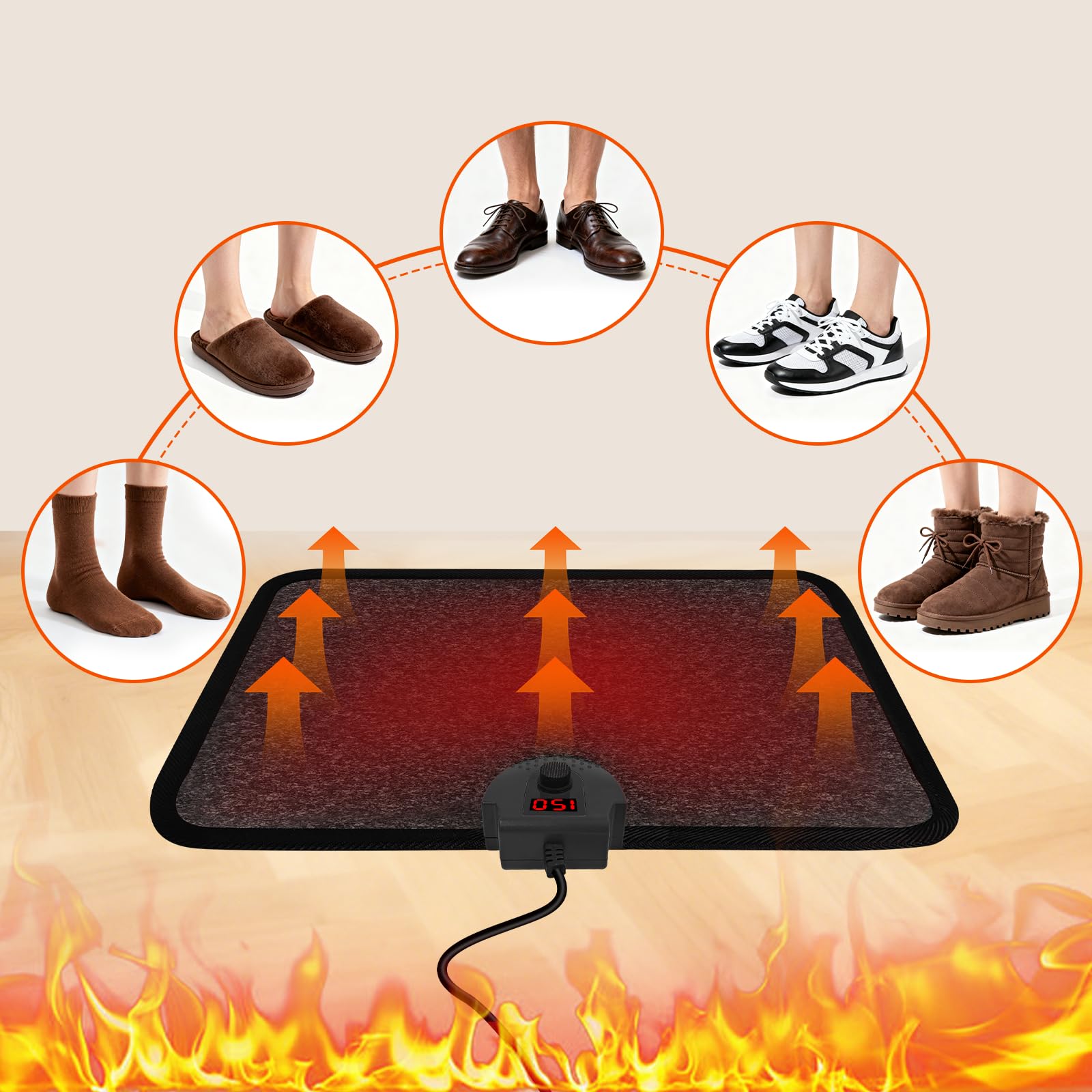 Hodeamy heated floor mat being rolled up gently for compact storage and travel portability