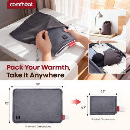 Side angle view of the ultra soft fabric texture on the Comfheat therapeutic heating pad.