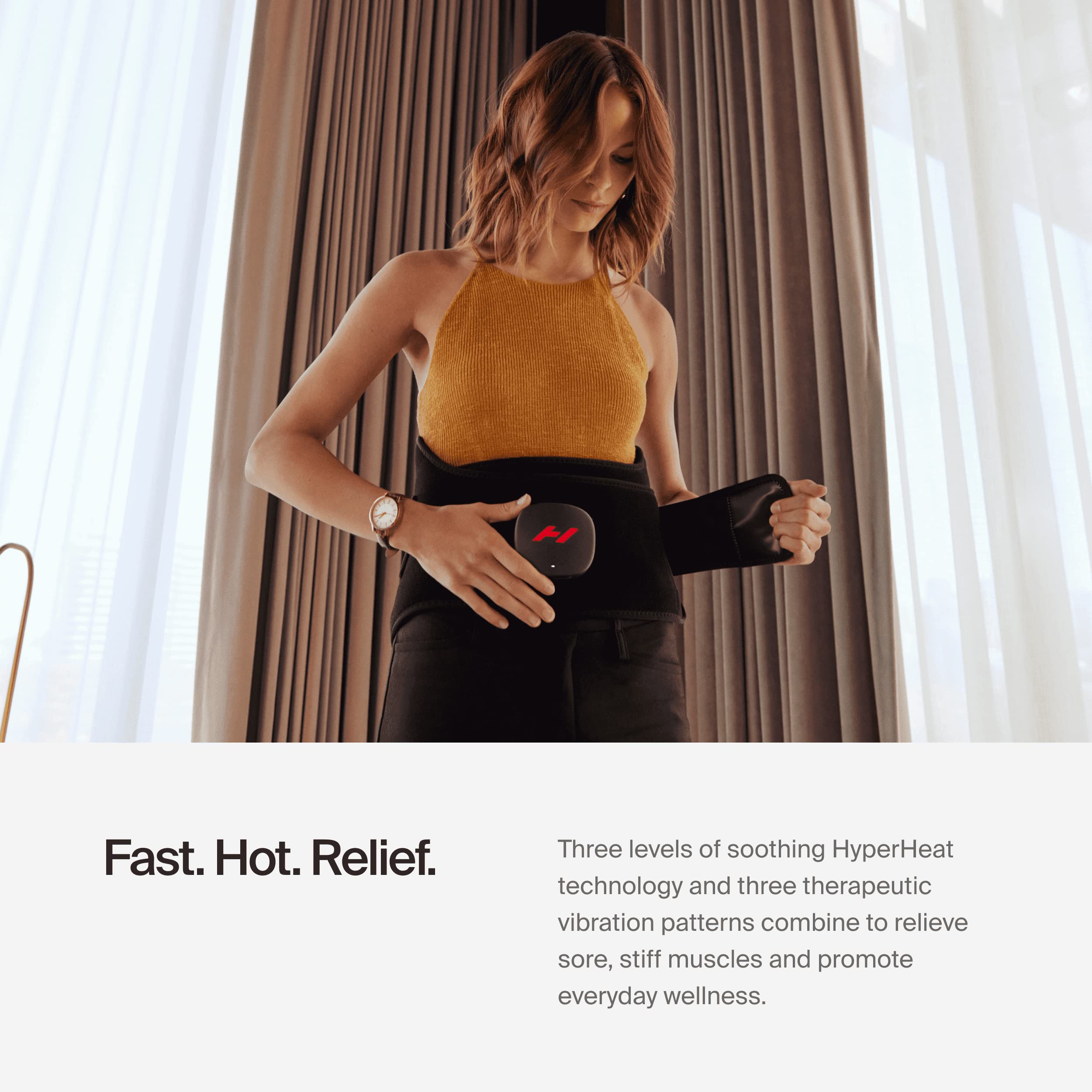 Side profile of a person wearing the cordless thermal therapy wrap for muscle recovery.
