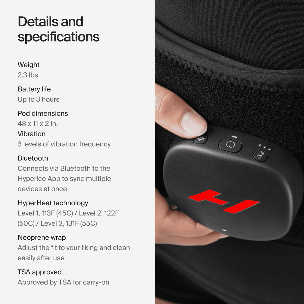 Control pod interface on the heated vibration wrap demonstrating the simple power settings.