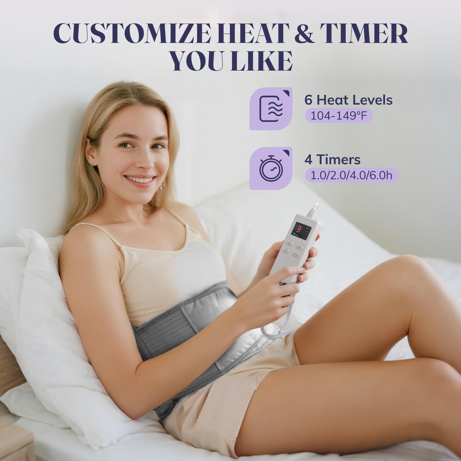 LITLISFlY menstrual cramp electric belt showing the adjustable strap system for hands free use.