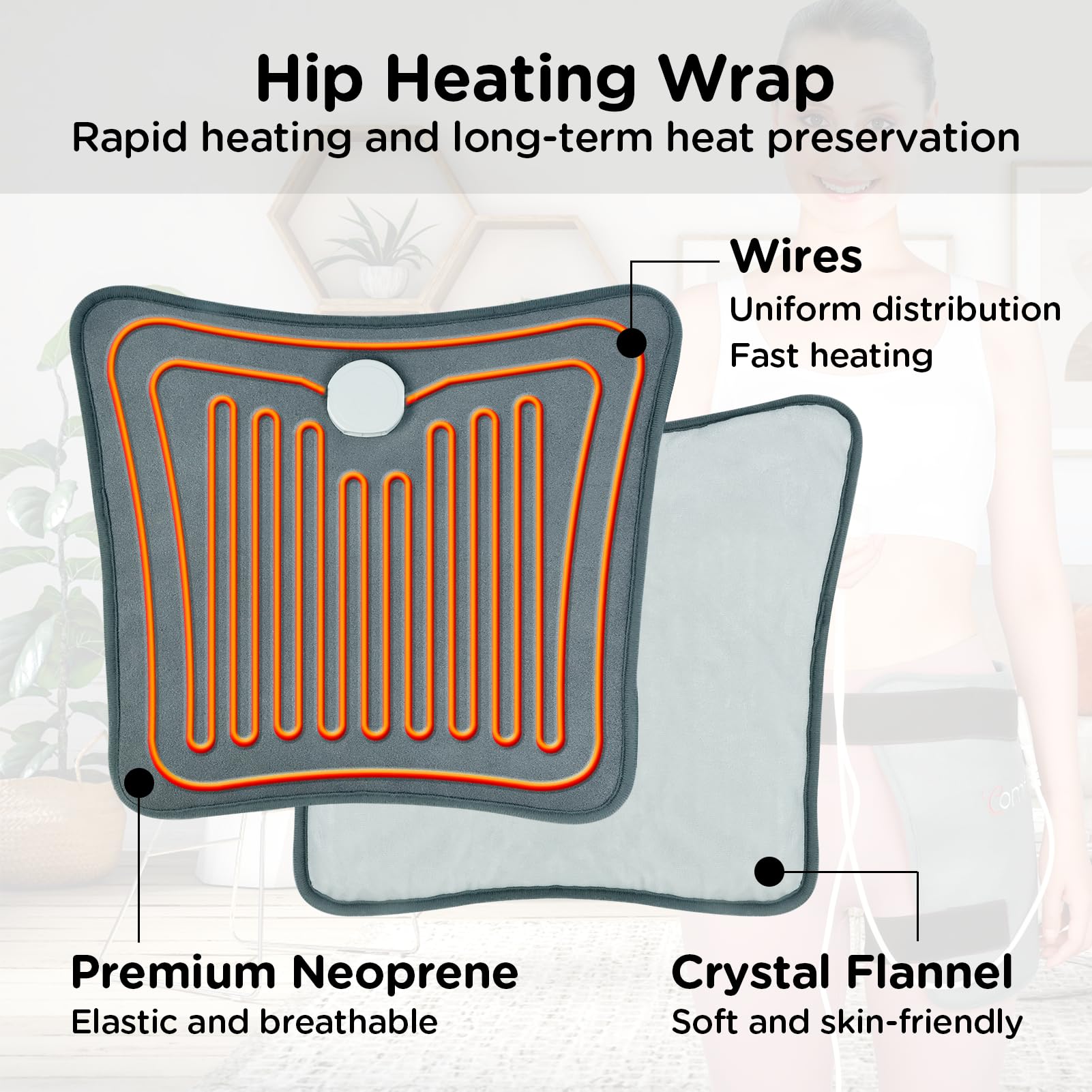 Comfytemp sciatica relief pad displaying the handheld three-level temperature control mechanism.