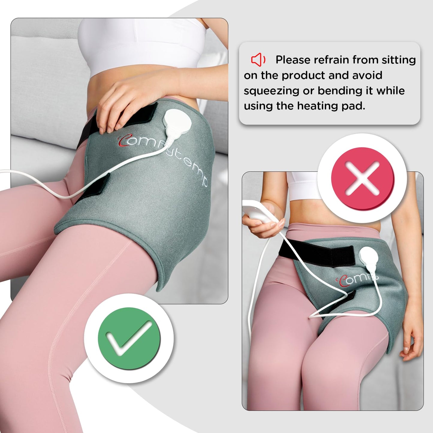 Comfytemp lower back and hip support belt laid flat showing overall dimensions.