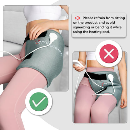 Comfytemp lower back and hip support belt laid flat showing overall dimensions.