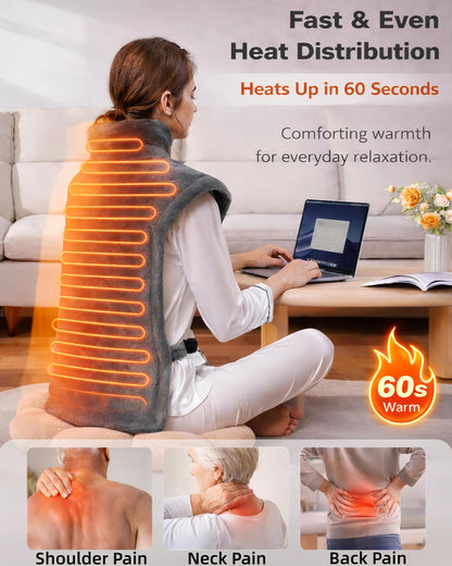 Ergonomic high collar design of the weighted heating pad illustrating full coverage for cervical pain relief.