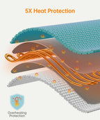 YONJION graphene-infused heating pad being used on the upper back to alleviate muscle soreness.