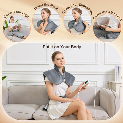Weighted edges of the grey electric heating pad keeping it securely in place without slipping
