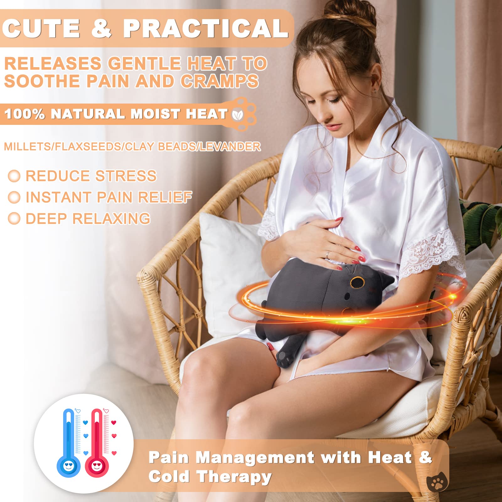 Rienkaco moist microwavable hot pack displaying sixteen by twelve inch dimensions for back and neck pain
