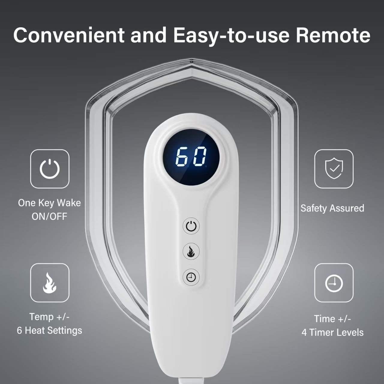 Close up of the digital controller screen displaying the adjustable temperature settings and timer options