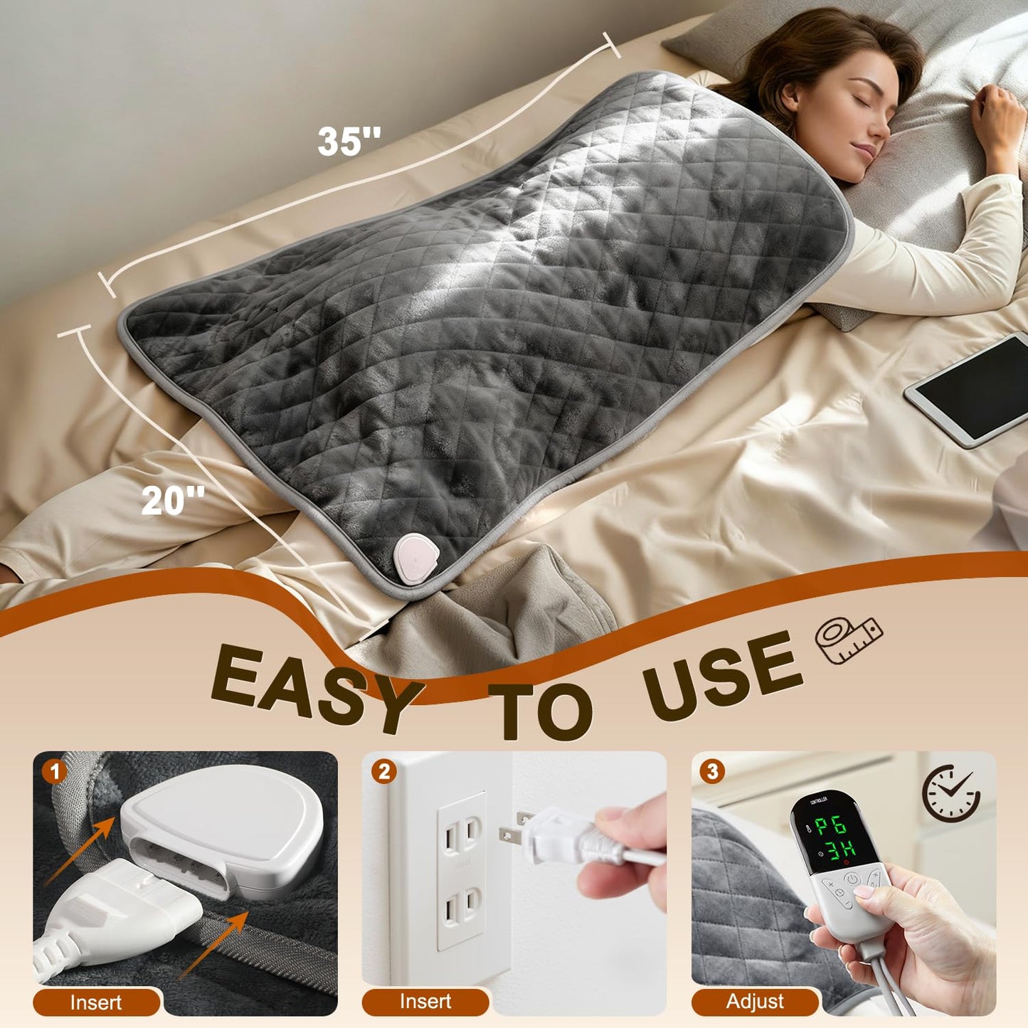 Focbeo heating pad retail packaging box highlighting the premium imported electronic pain relief device features