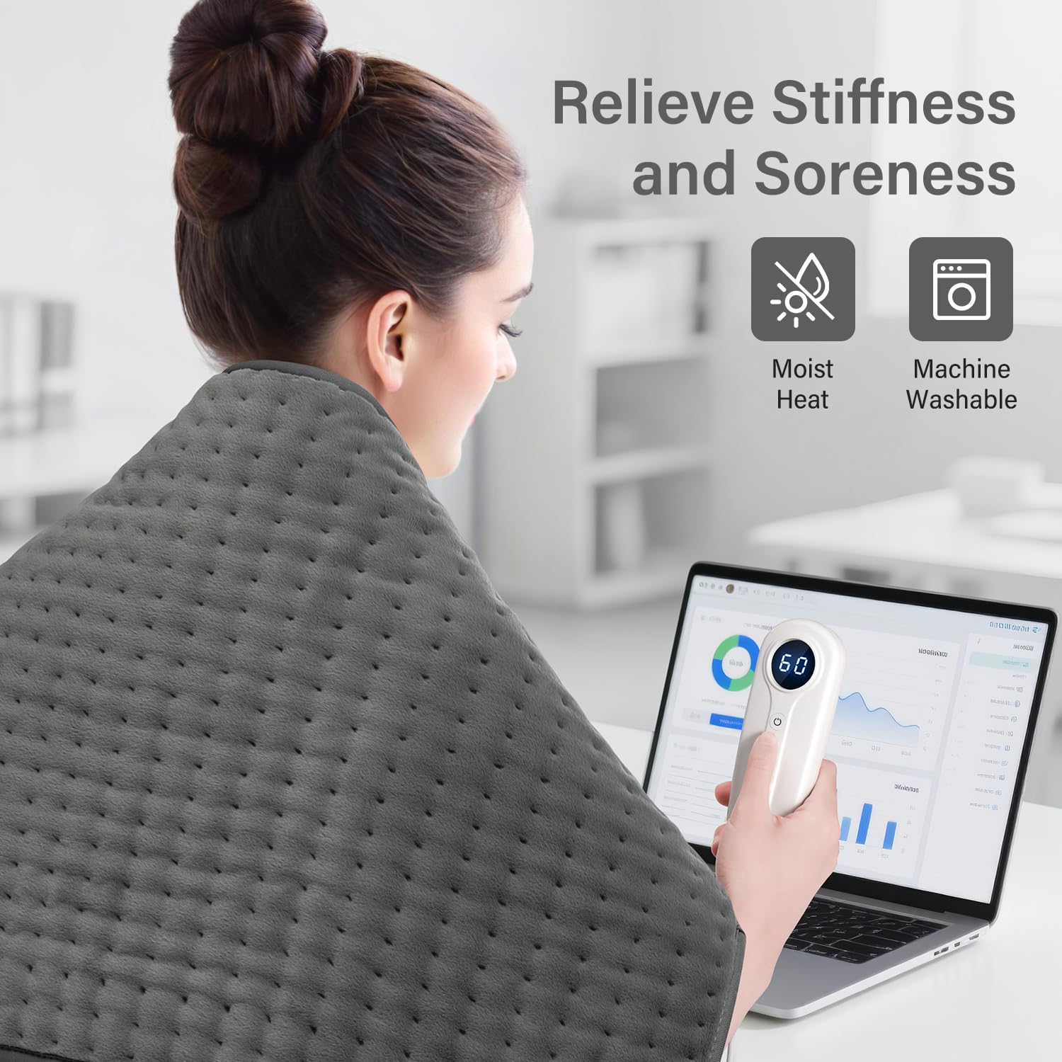 Premium microplush flannel material texture highlight on the dark grey full body heating mat