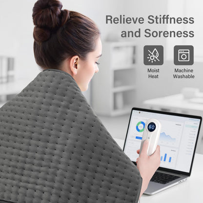 Premium microplush flannel material texture highlight on the dark grey full body heating mat