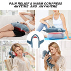 HOTHUGZ portable heating cushion being used on a shoulder to relieve tight muscle stiffness