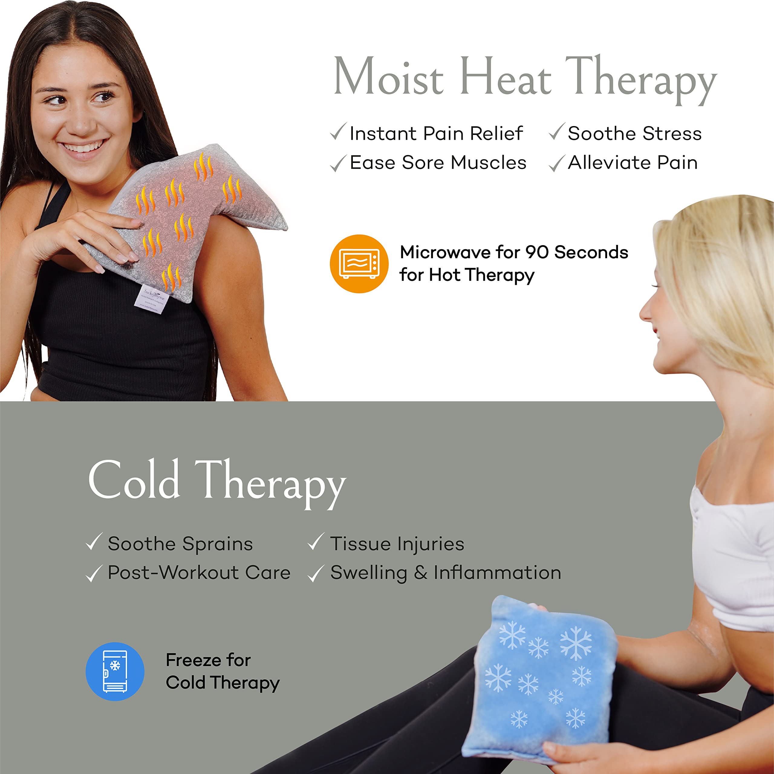 Sacksy Thyme multi purpose reusable heat pack placed over a person shoulder
