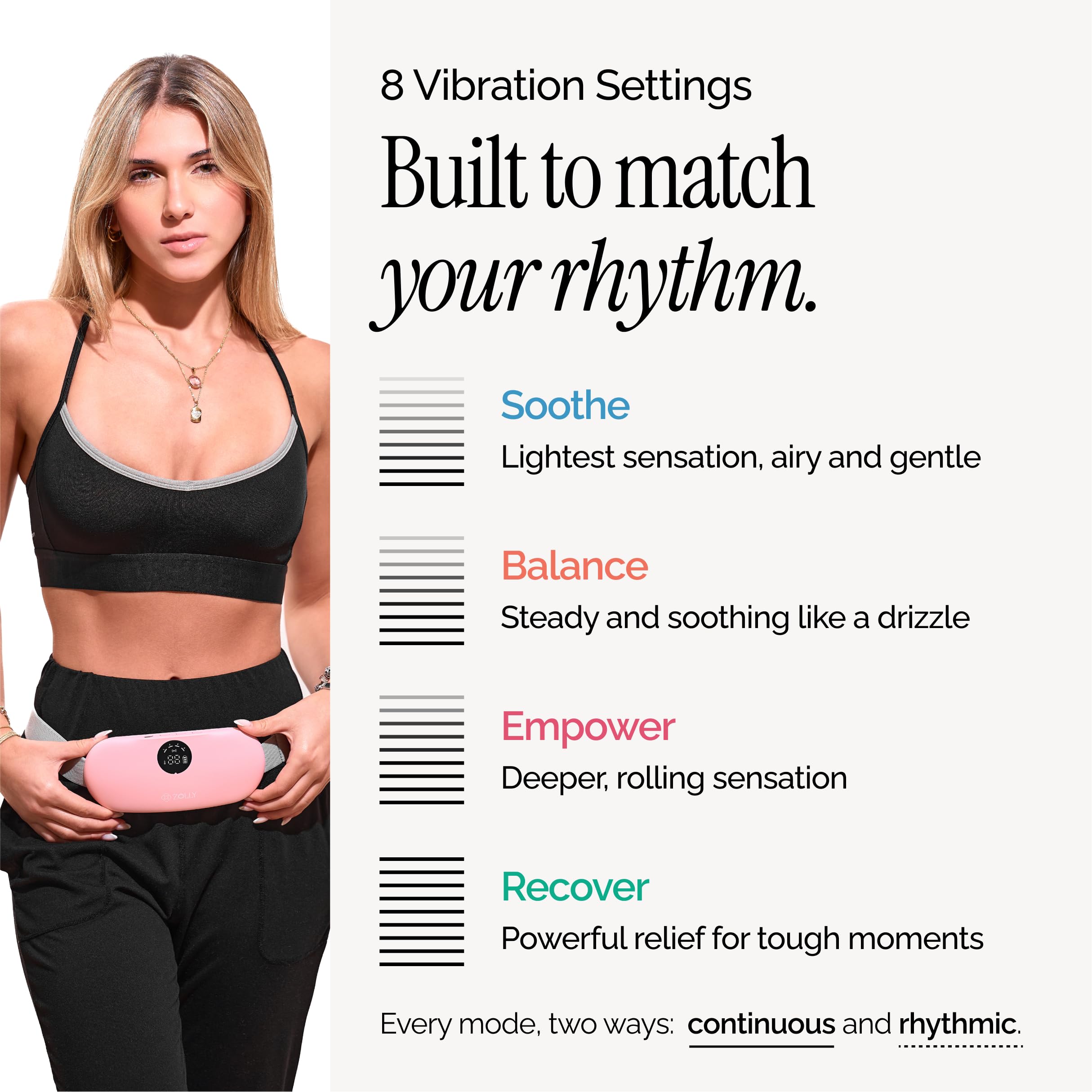 Side profile of the slim cordless Zolly heating pad illustrating its lightweight and discreet wearable design