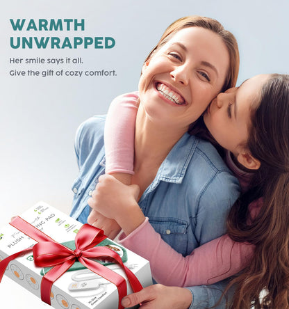 Packaging box of the Fanatato premium electric heating pad highlighting the safety auto shut off feature.