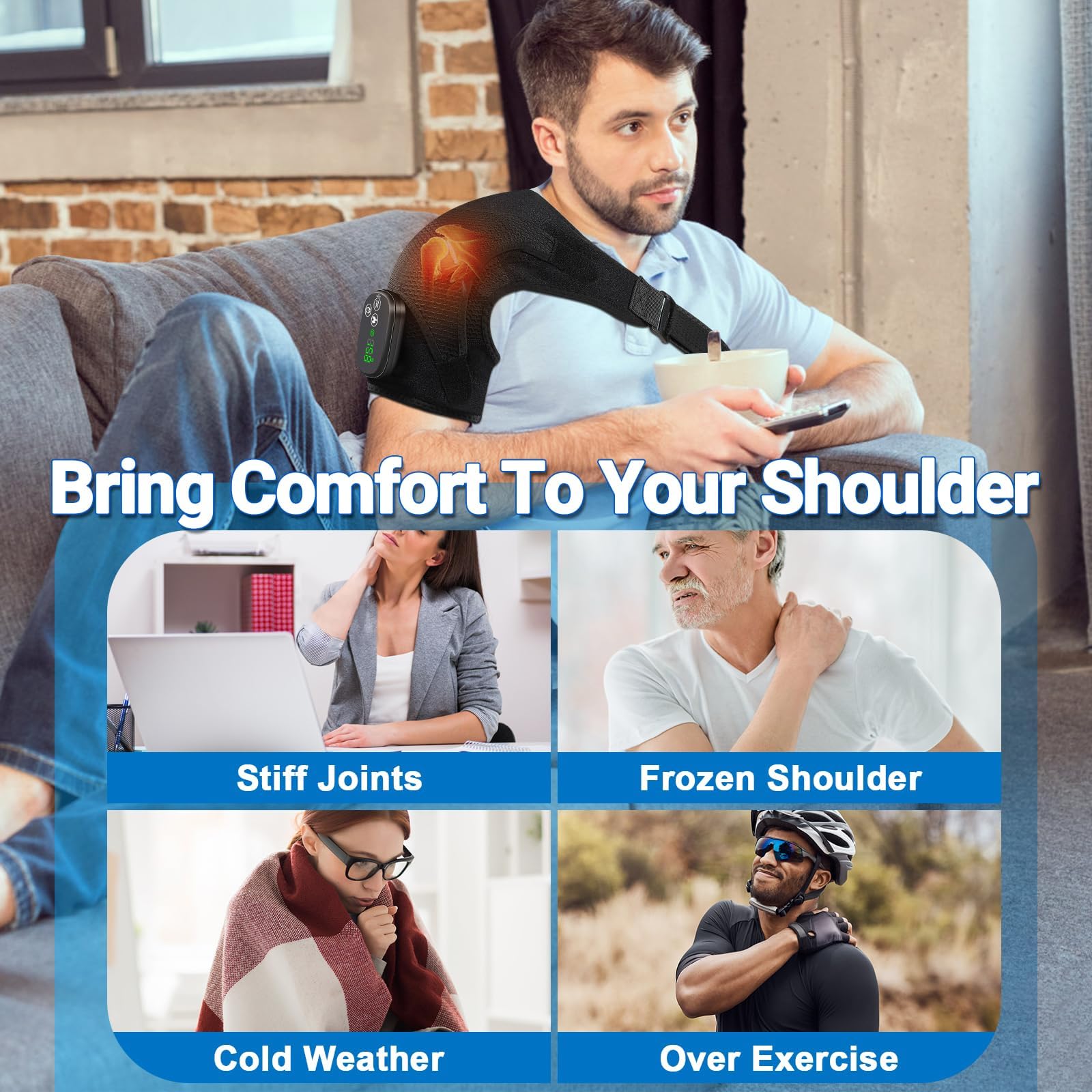 YUANBO electric shoulder massager digital control display indicating the heat levels and timer