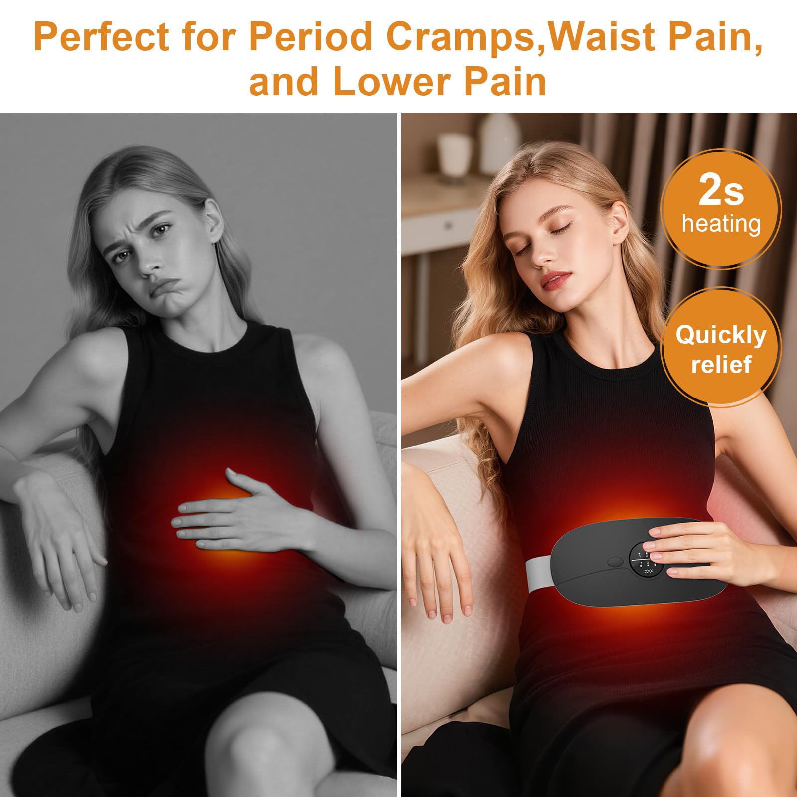 Pink cordless electric period belt showcasing soft velvet fabric backing
