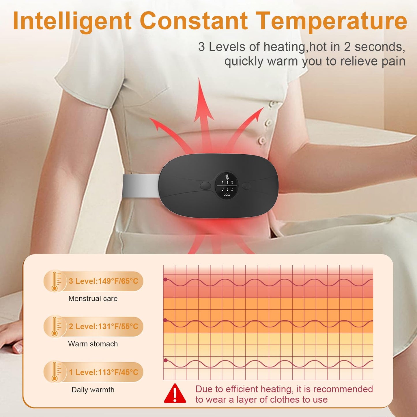 Rechargeable belly heat pad with adjustable elastic waist strap extension