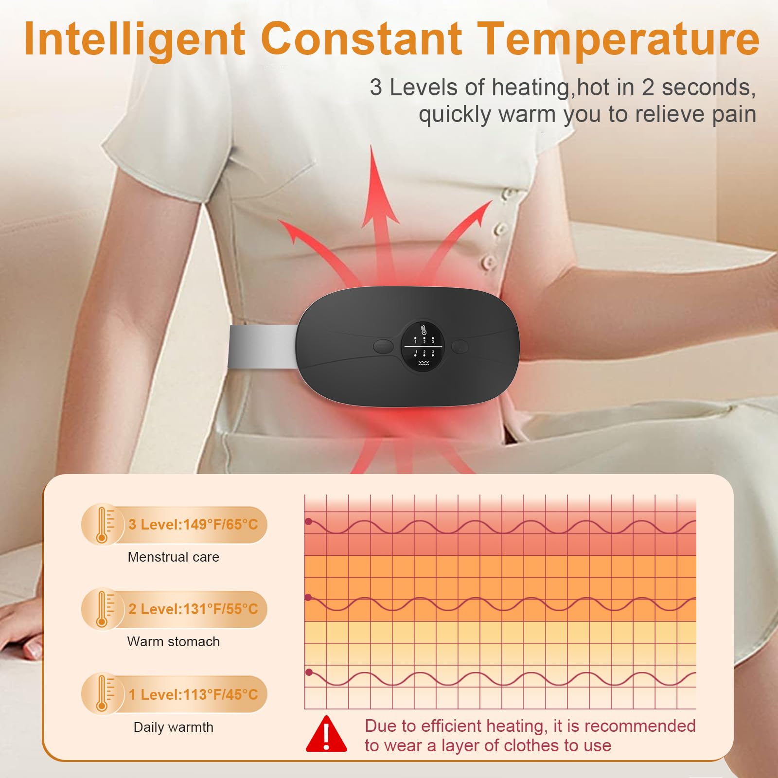 Rechargeable belly heat pad with adjustable elastic waist strap extension