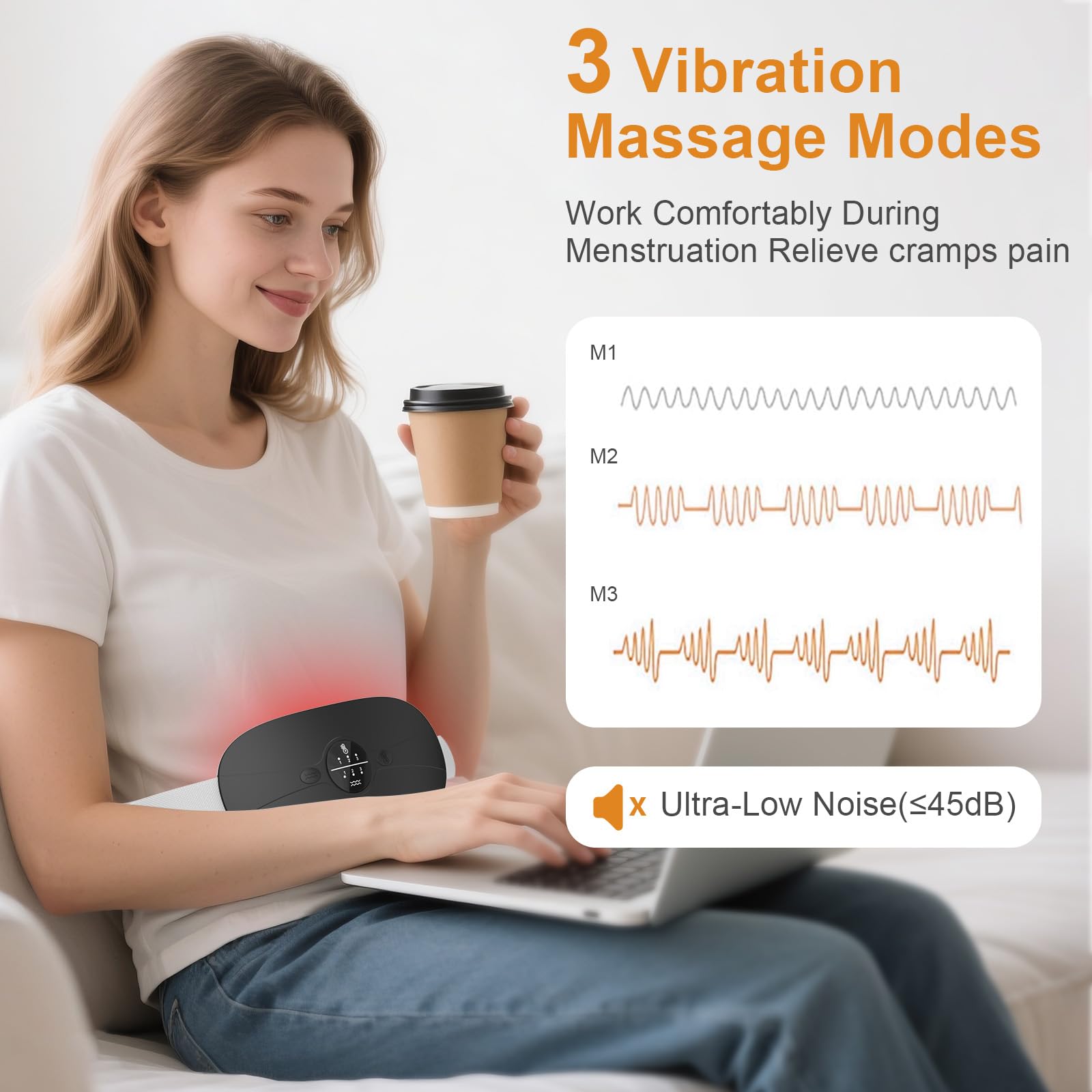 Portable heating pad for menstrual cramps with Type-C USB charging cable