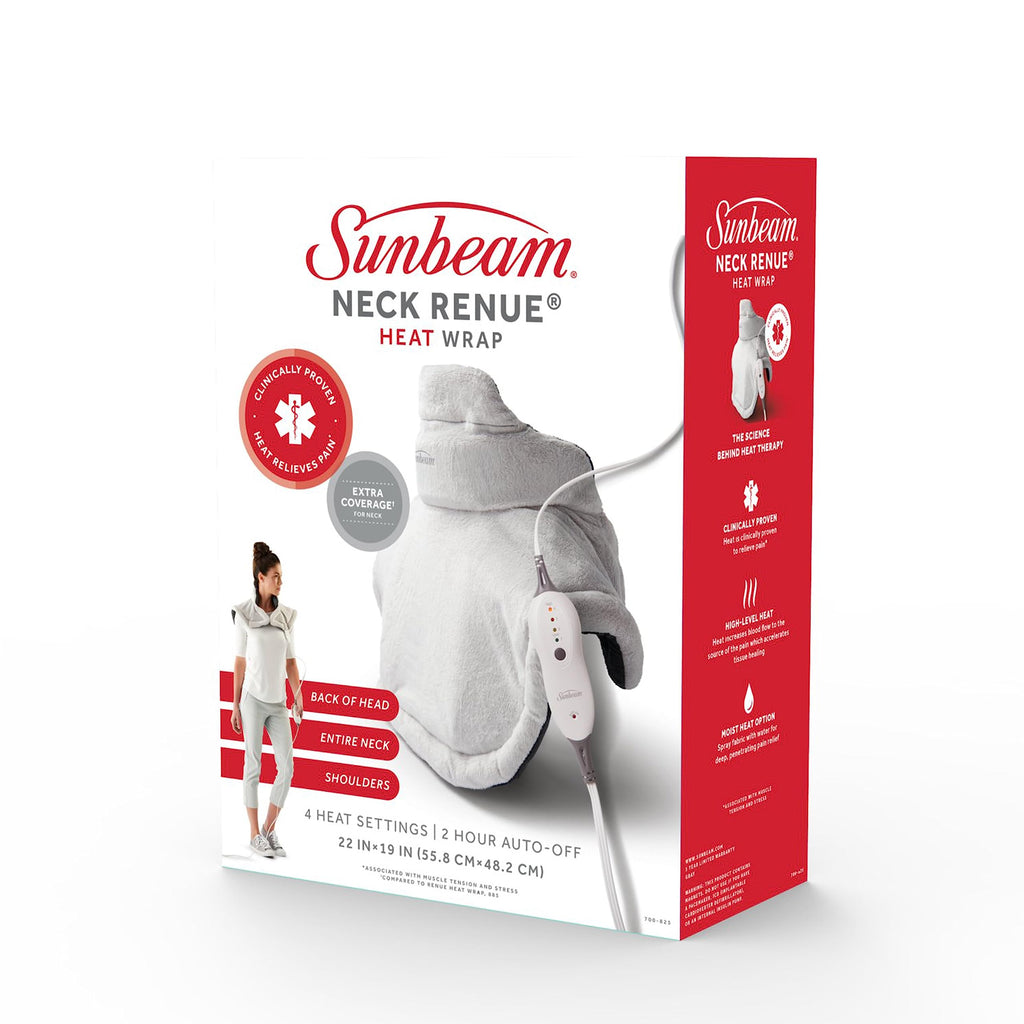 Sunbeam heating pad component breakdown showcasing the detachable power cord and plug connector.