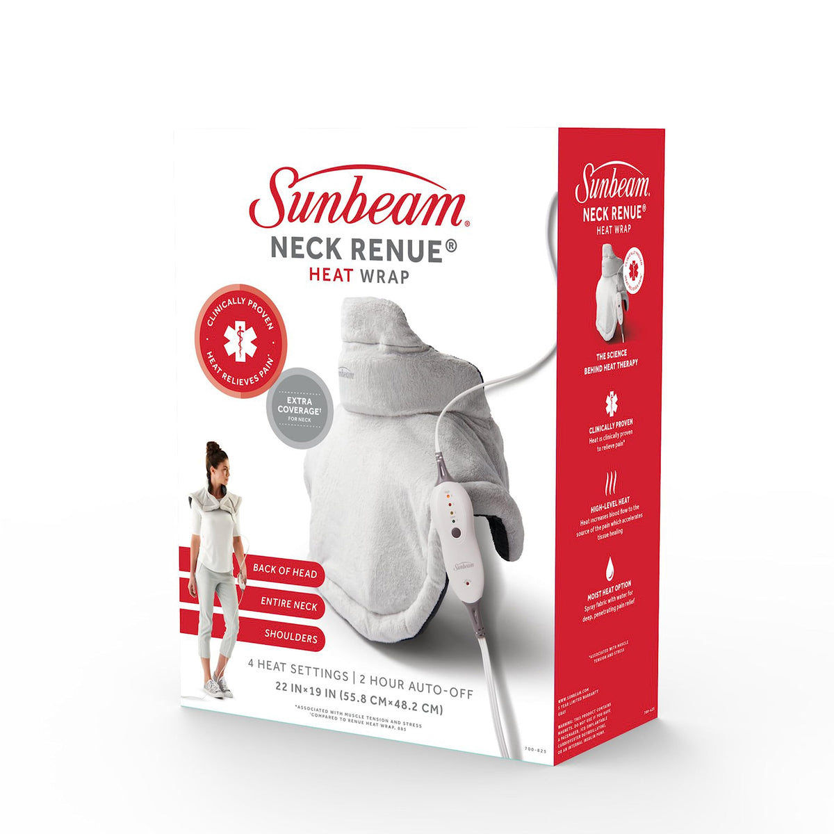 Sunbeam heating pad component breakdown showcasing the detachable power cord and plug connector.
