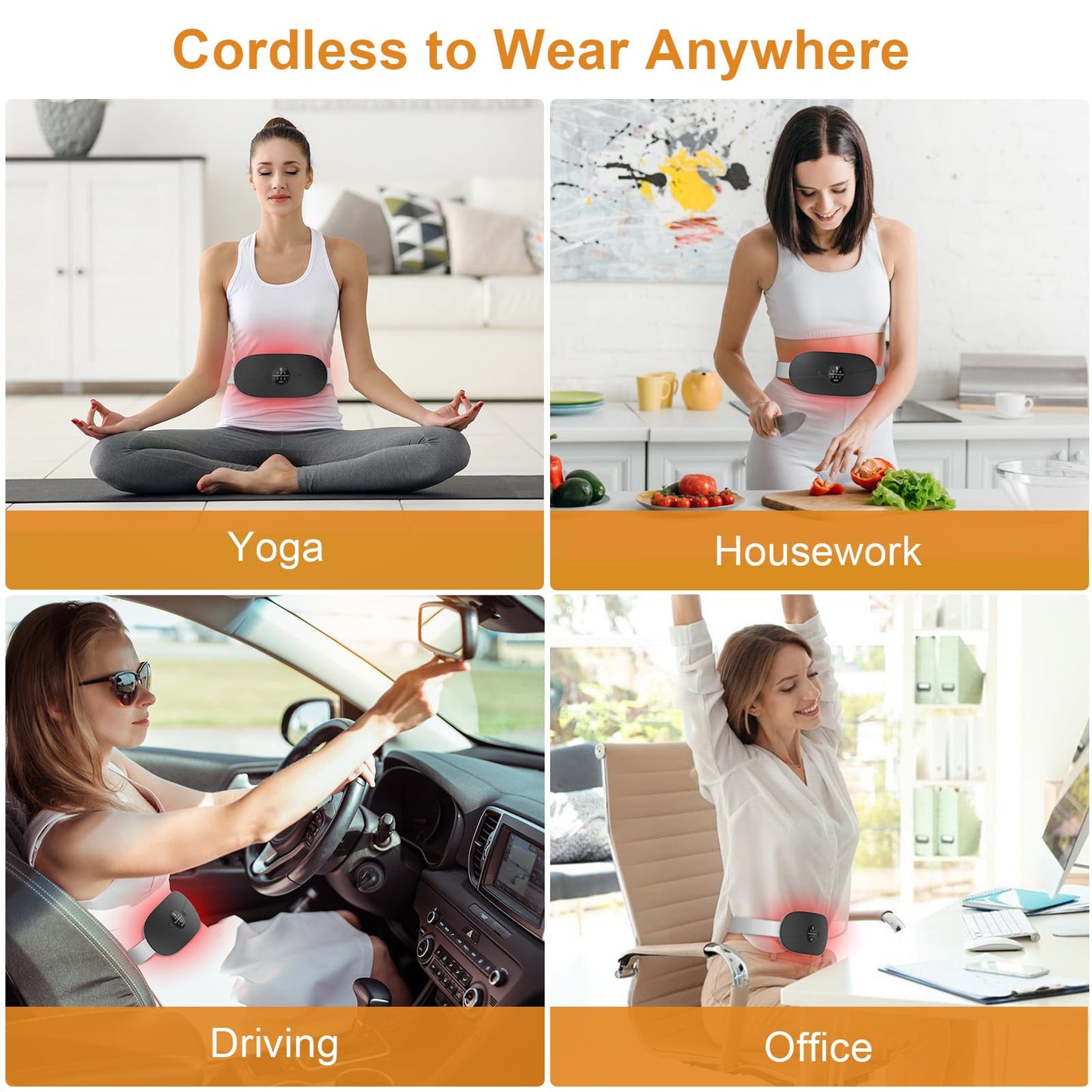 Cordless lumbar and belly warmer belt showcasing portable lightweight design