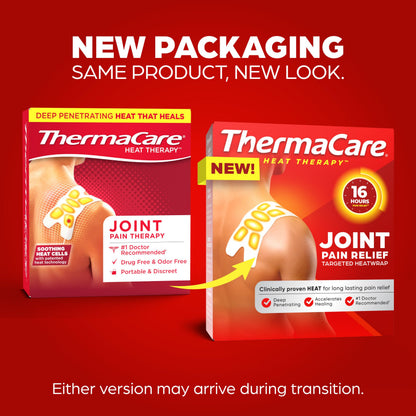 ThermaCare advanced pain relief wraps unboxed showing the individual protective foil pouches.