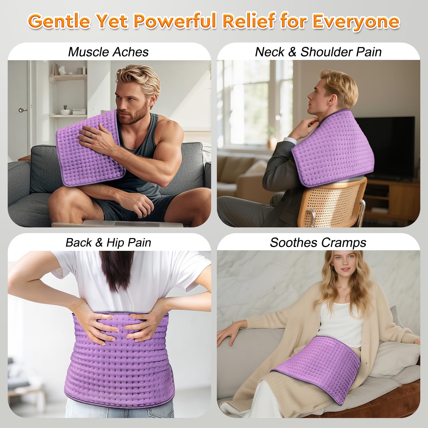 LANVA electric heating pad showing full twelve by twenty four inches dimensions for complete back pain coverage.