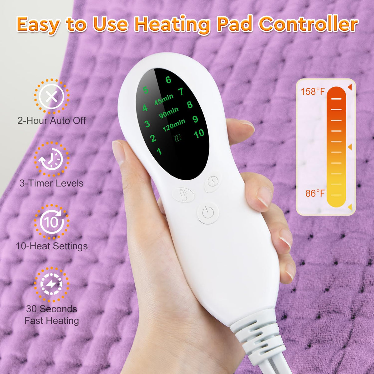 LANVA heating pad neatly unrolled to exhibit its large coverage area for the abdomen and lower back.