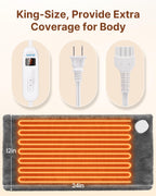 Handheld digital controller connected to the gray RENPHO thermal pad highlighting temperature levels