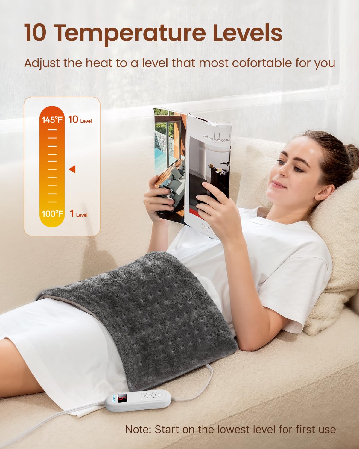 RENPHO back pain and period cramps heating pad with its extra long power cord spread out