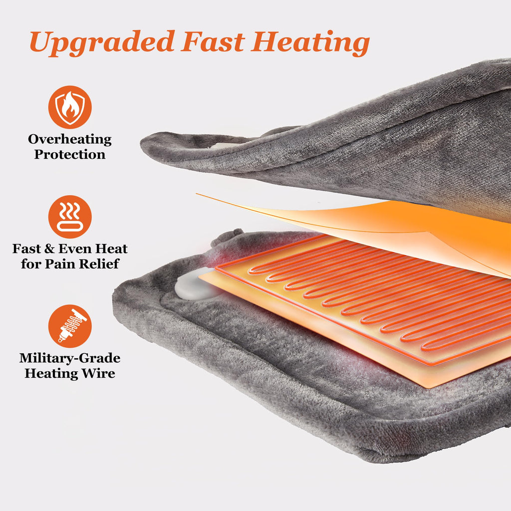 WUGE large gray heating pad flat layout showcasing the weighted edge borders