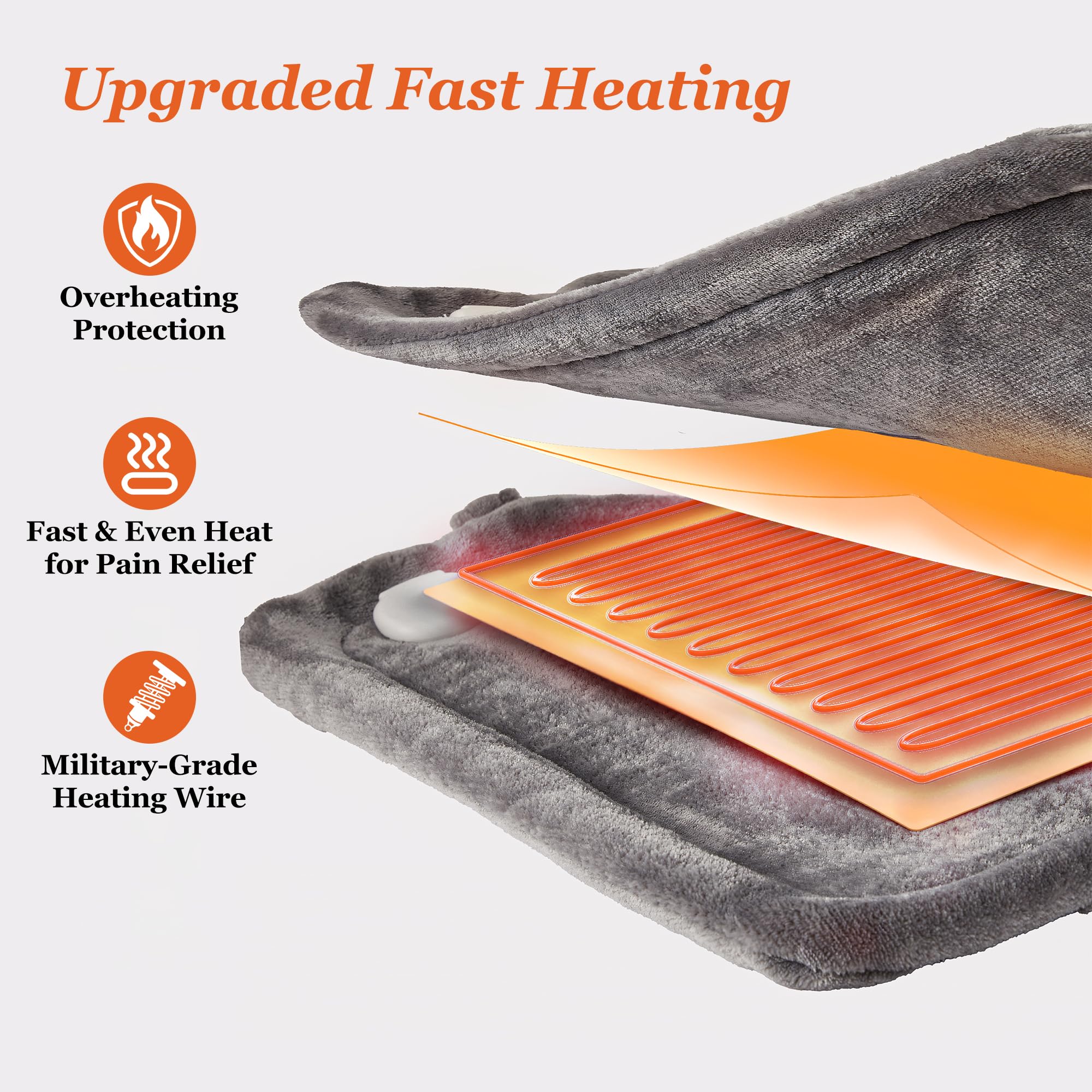 WUGE large gray heating pad flat layout showcasing the weighted edge borders