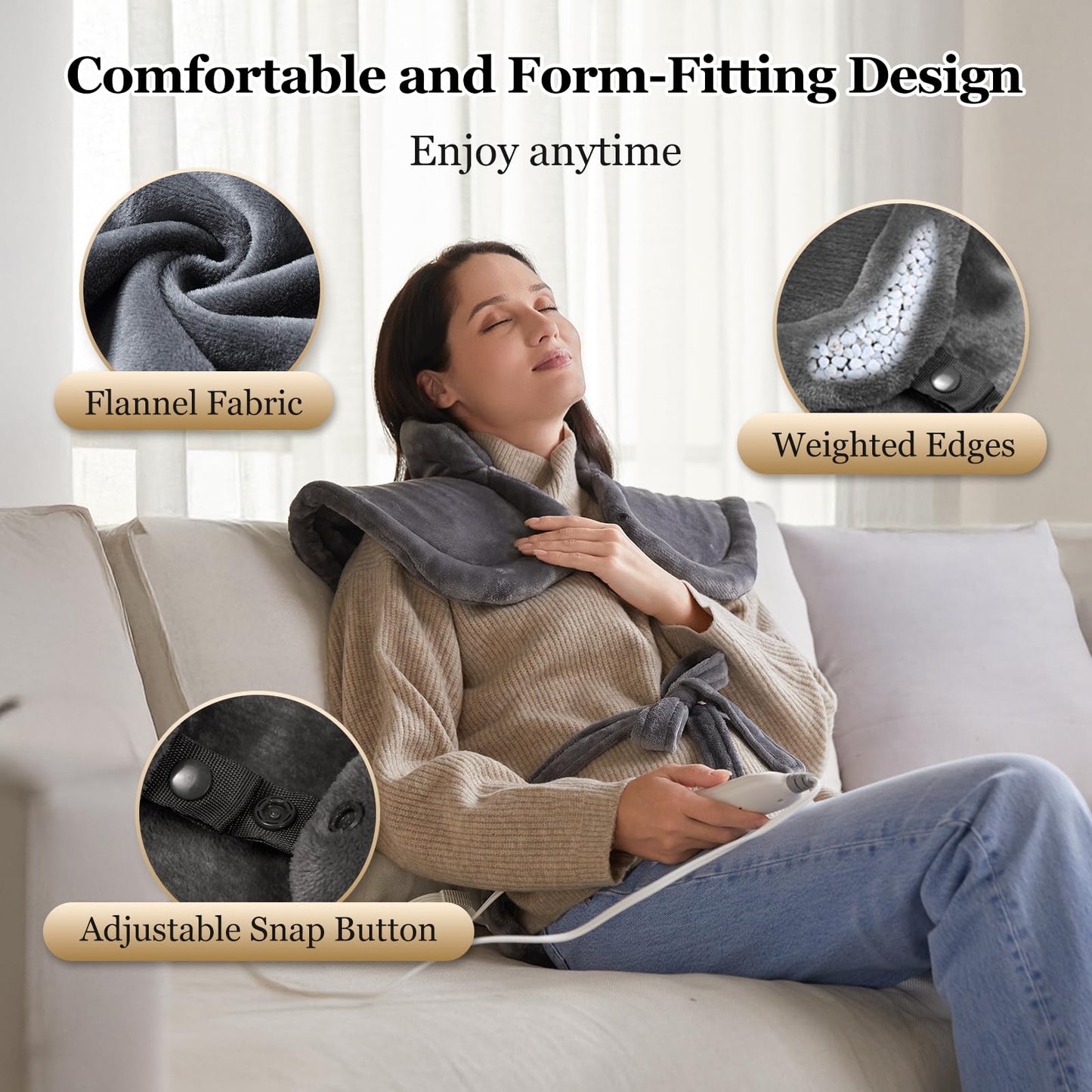 WUGE smart heating pad showing even heat distribution zones for back and neck