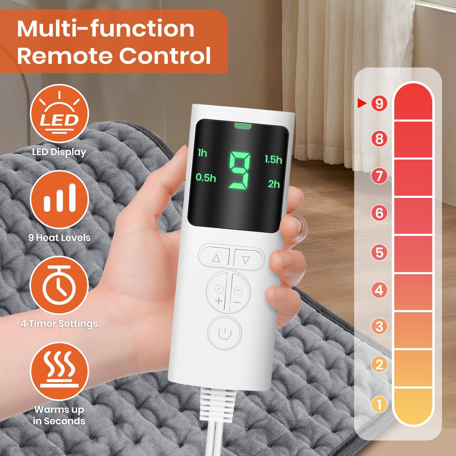 Extra large KQPZ heating pad twelve by twenty four inches spread out demonstrating full back coverage capacity.