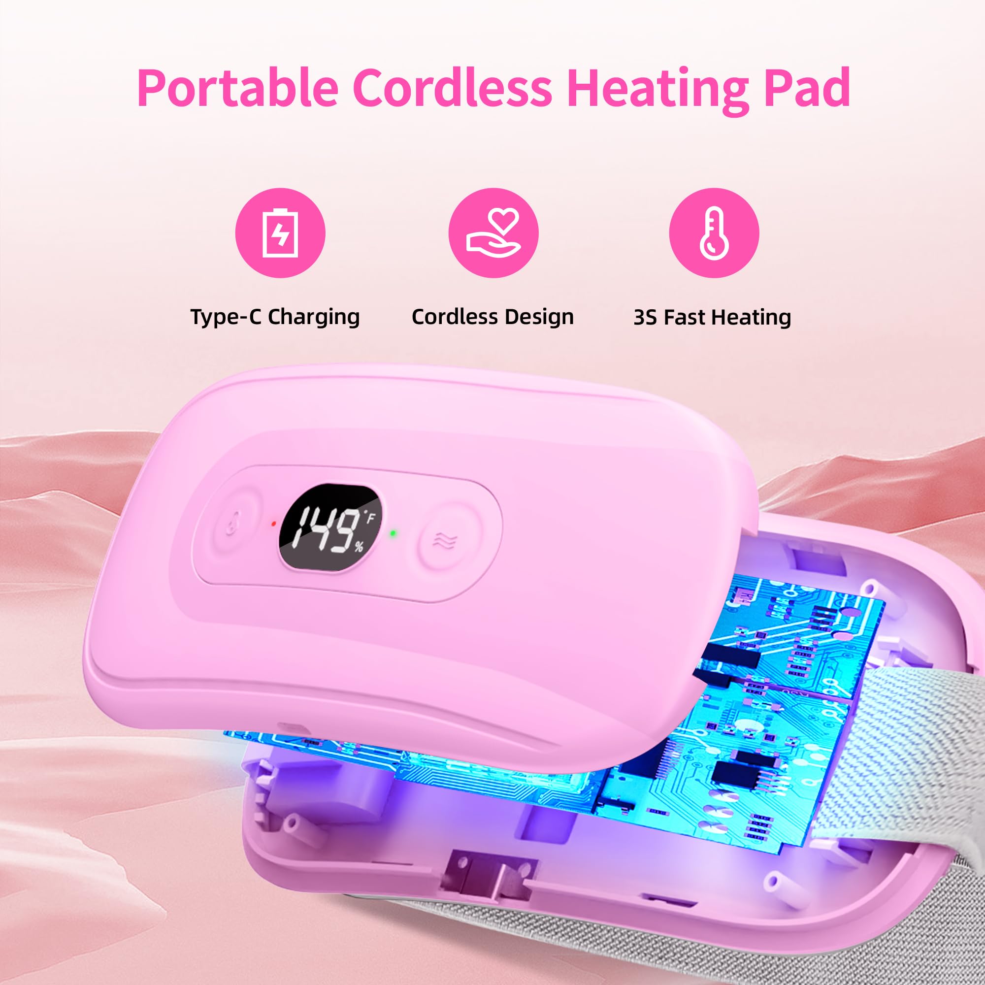 Pink menstrual massage pad packaged inside its premium exquisite gift box with a greeting card