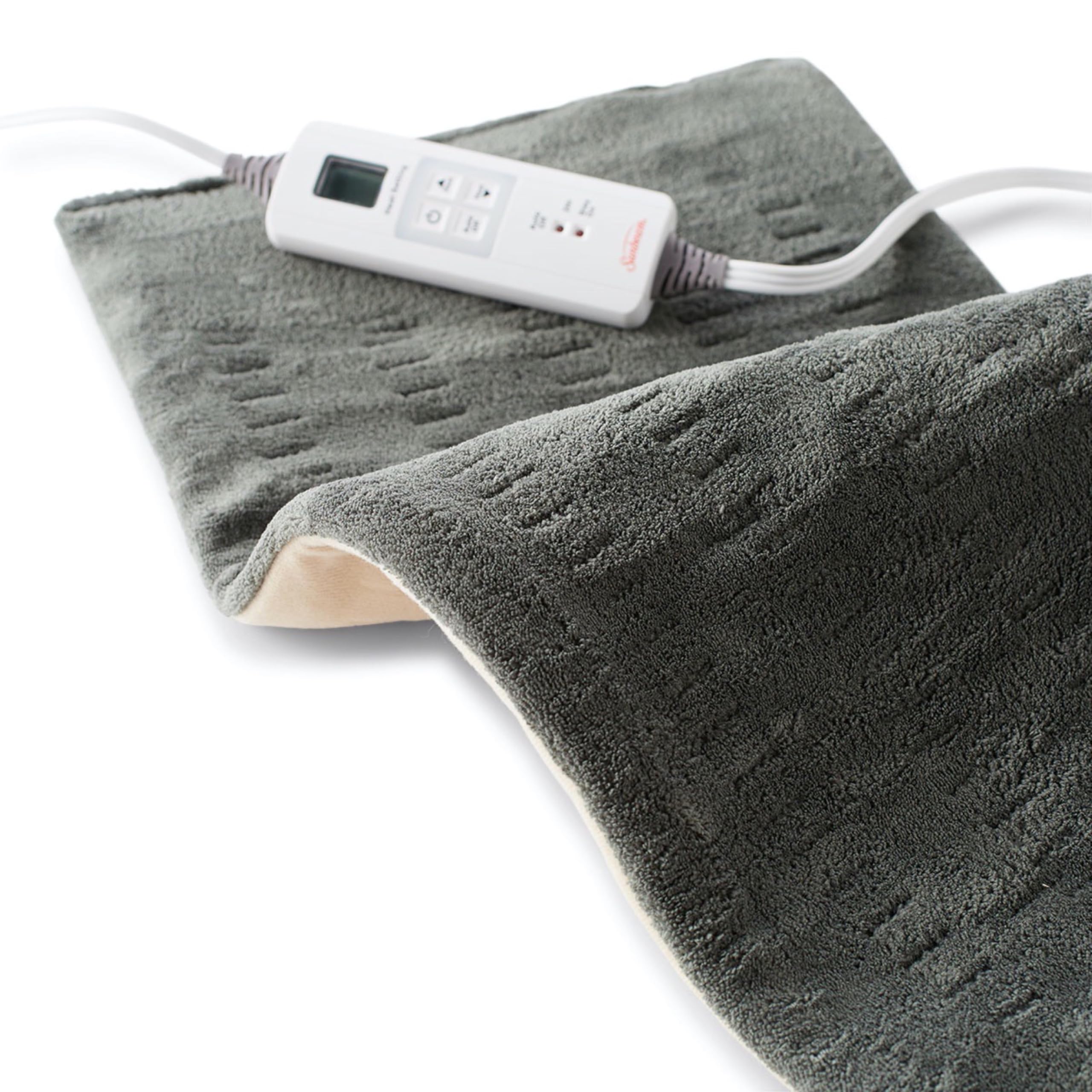 Sunbeam extra large orthopedic heat therapy pad with digital LED controller attached.