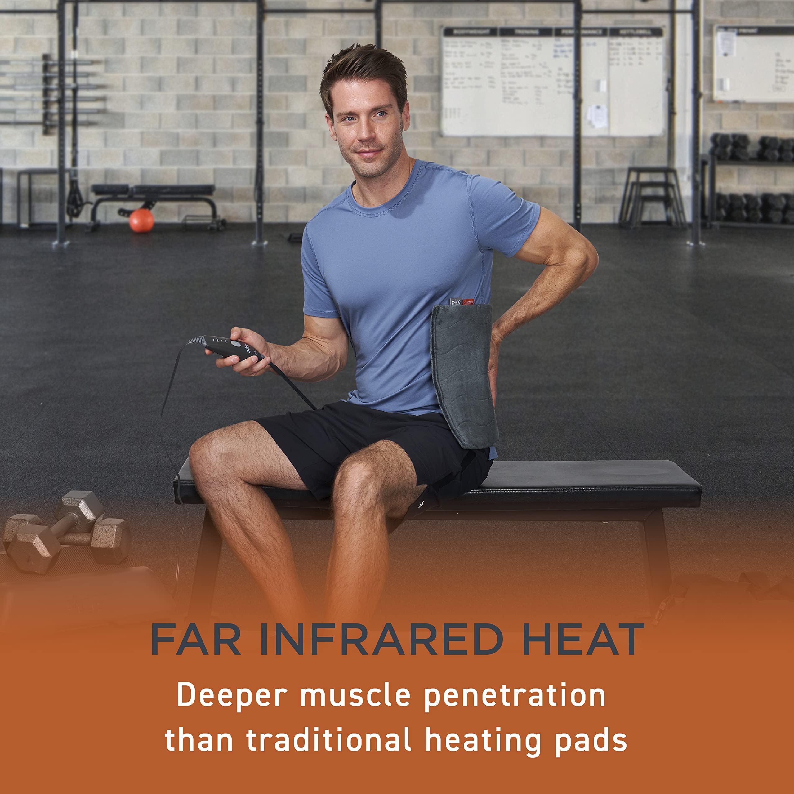 Pure Enrichment deep penetrating infrared heating pad showing the extra long dimensions for back coverage.