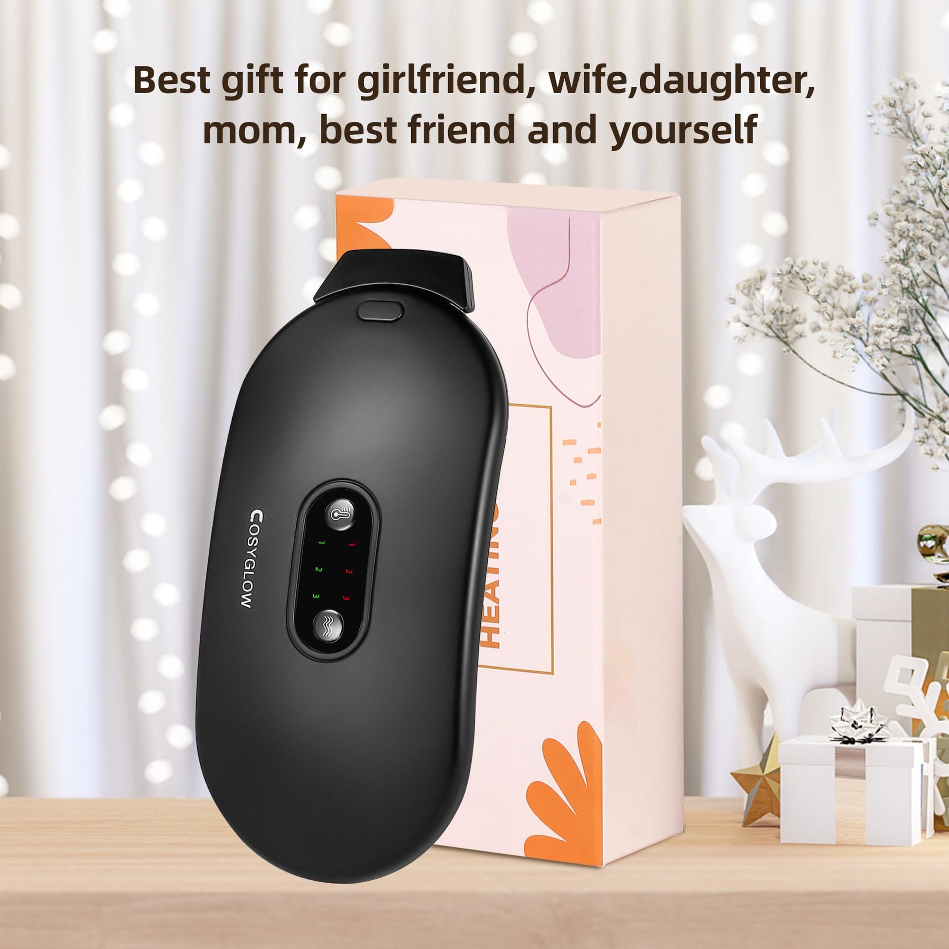 Cosyglow imported menstrual heating belt packaging contents including the USB cable and user manual.