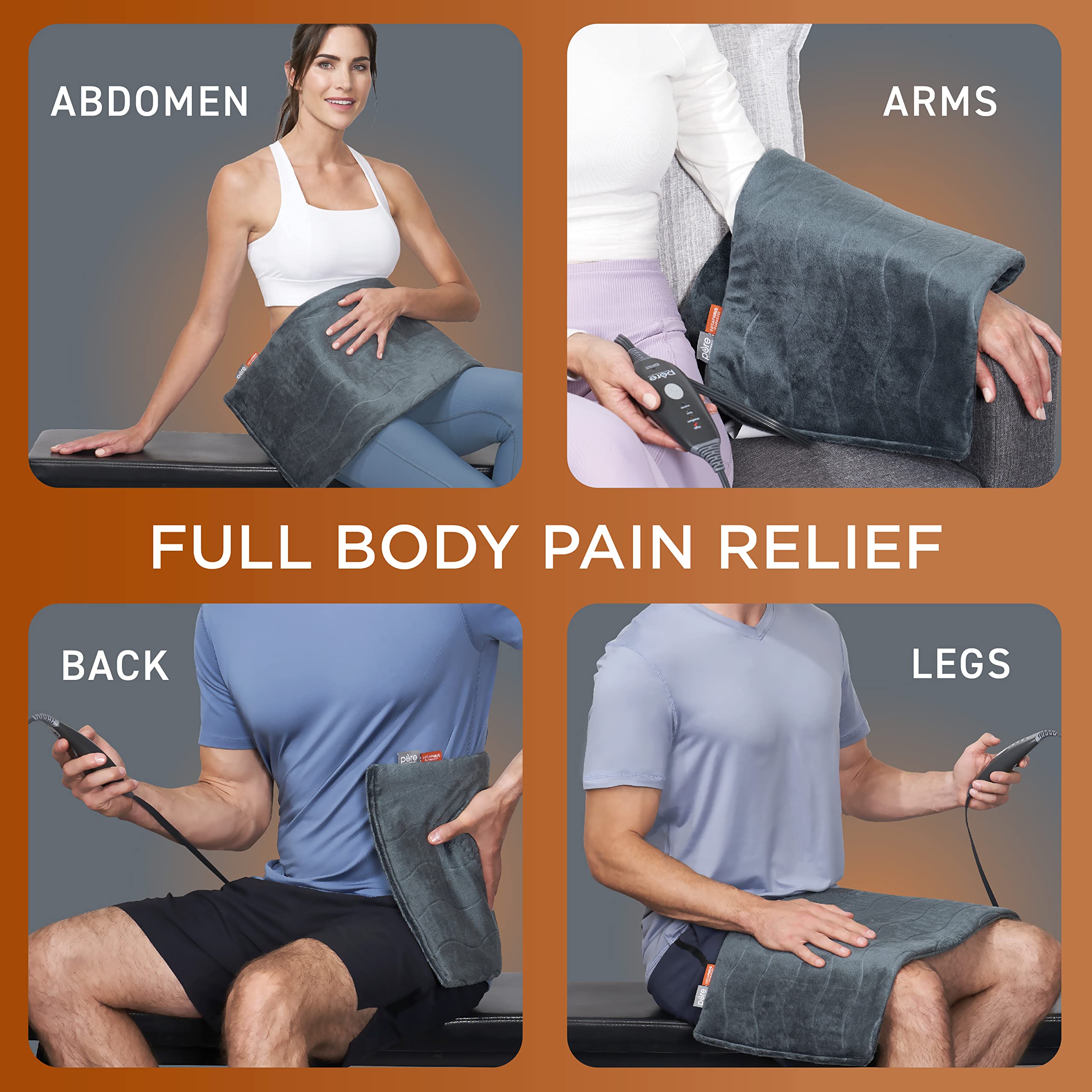 Pure Enrichment XL heating pad applied to the shoulder area for targeted athletic muscle recovery.