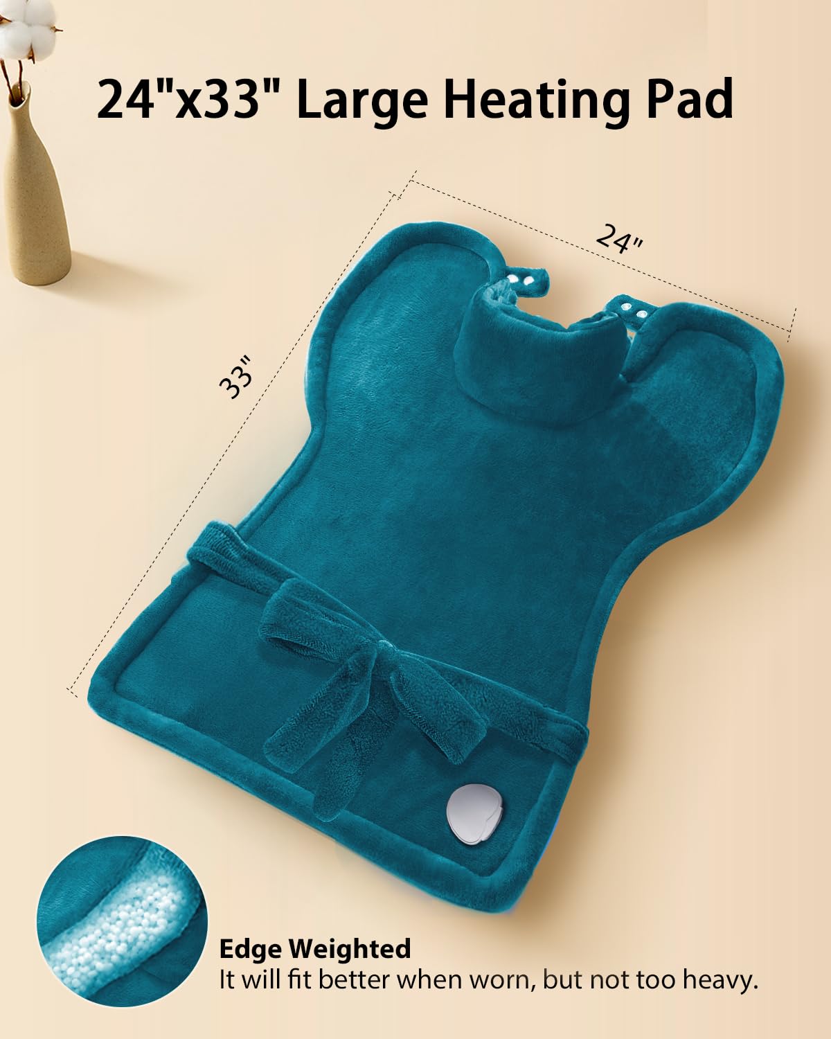 LANVA therapeutic heating pad demonstrating targeted relief on a woman's shoulders and back