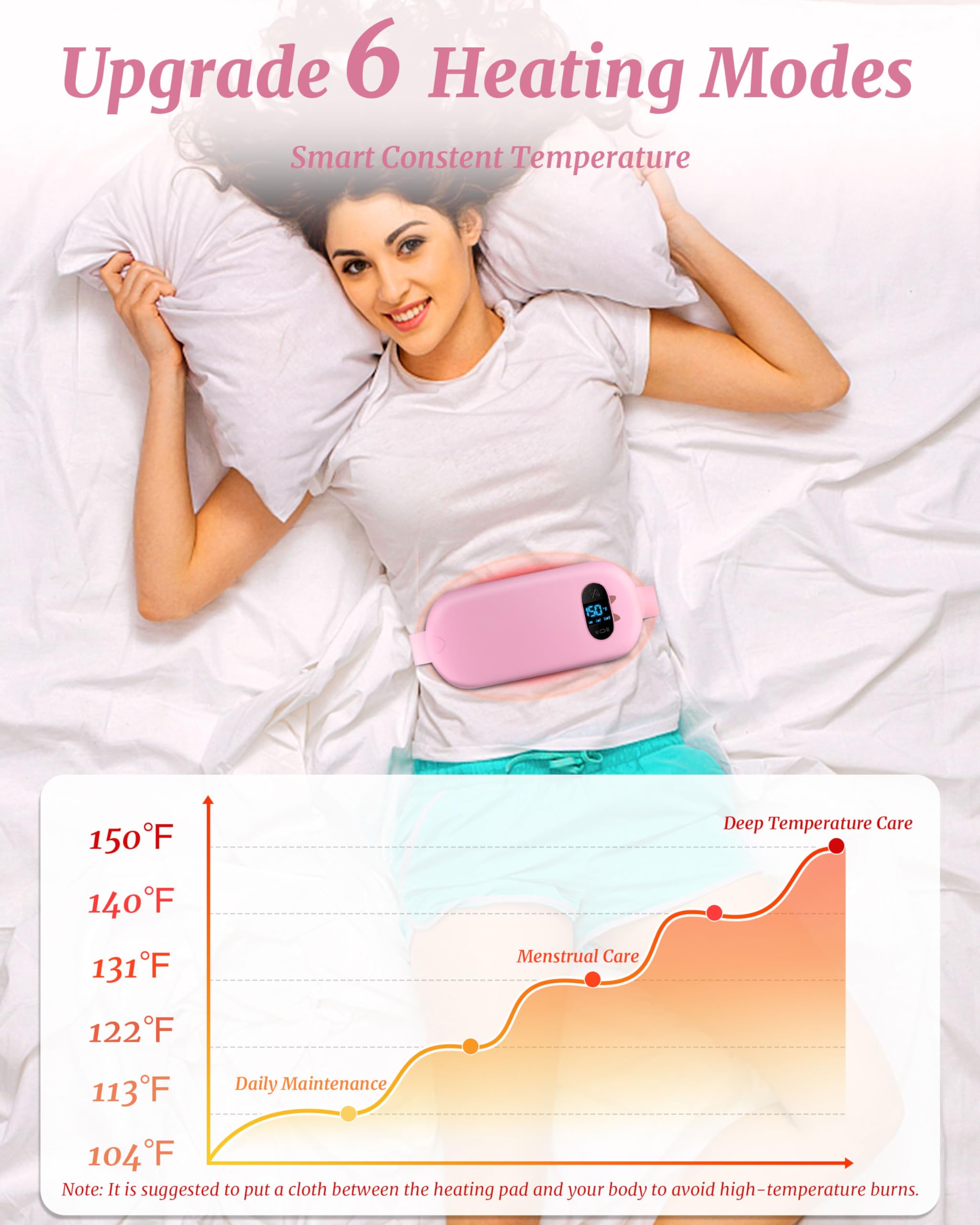 BouZaFoFa cordless heating pad charging via Type-C USB cable on a white surface